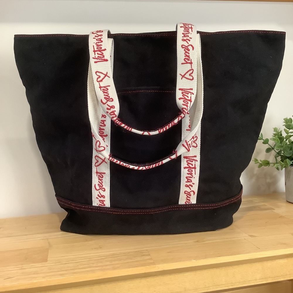 VICTORIA'S SECRET Canvas Weekend Tote Beach Bag Zipper 2 Handle